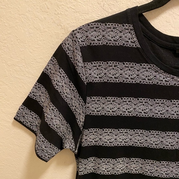 Theory Black & White Cherry Lace Print Striped T-Shirt Mini Dress Size Medium - Picture 5 of 8